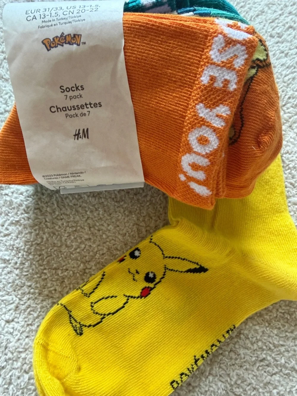 NWT H&M 7-pack socks, Pokemon, 13 - 1.5